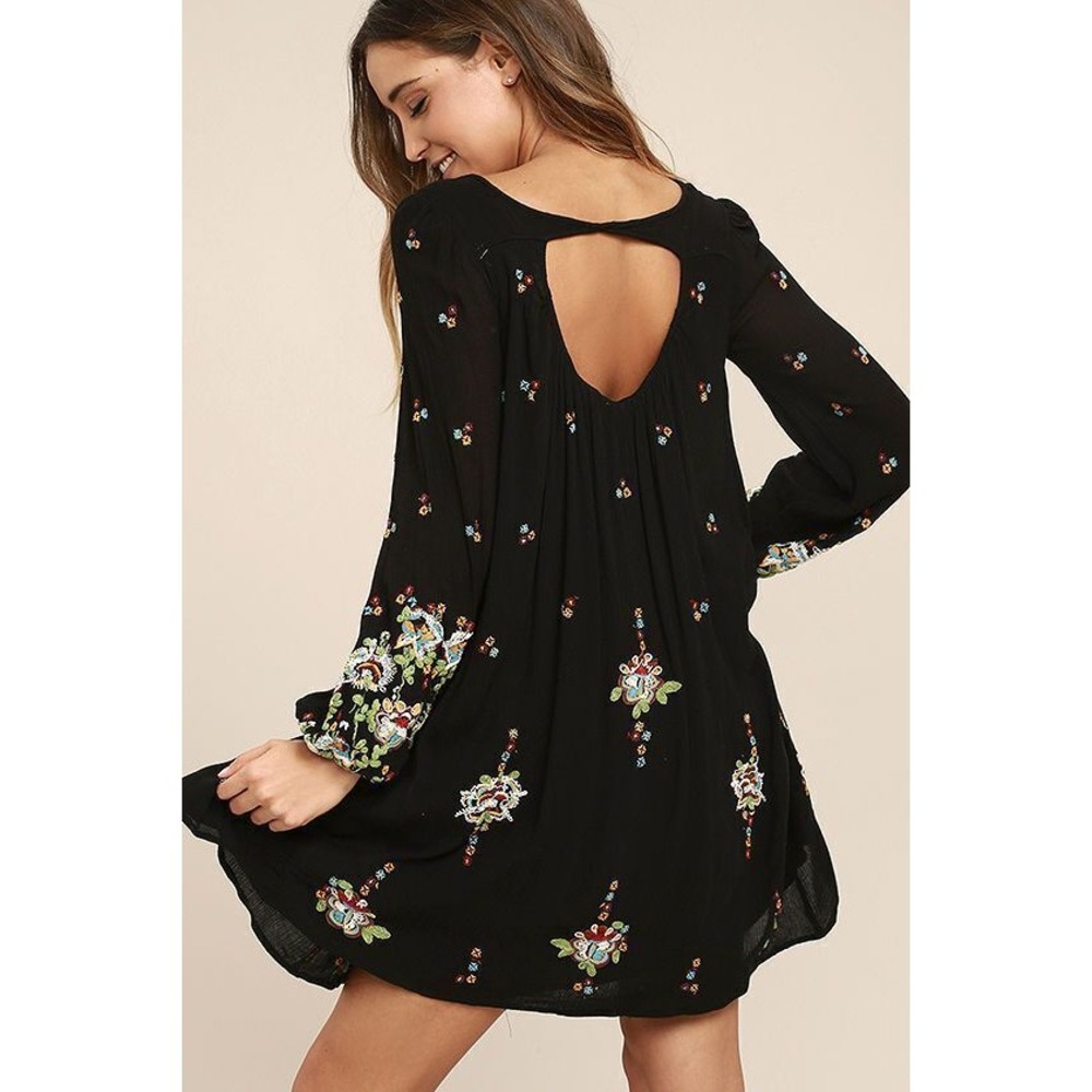 Free People Oxford Floral Embroidered Swing Dress Gauzy Cutout S Boho Festival - Picture 8 of 13
